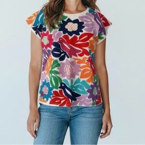 J. Marie Embroidered Top – Otomi Inspired Boho Chic Size Small